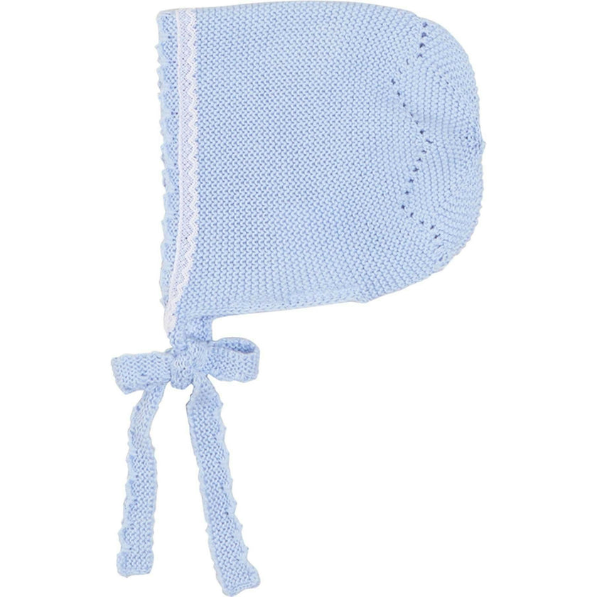 Lace Detail Knitted Bonnet in Light Blue (0-9mths)