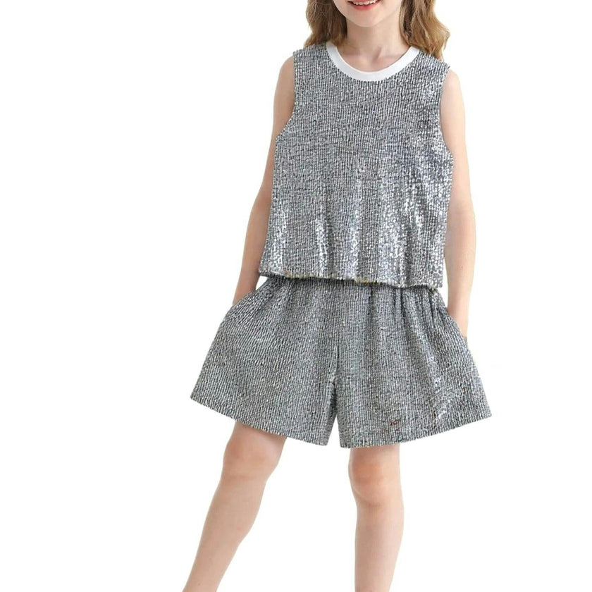 Sequin Sleeveless Shorts Set