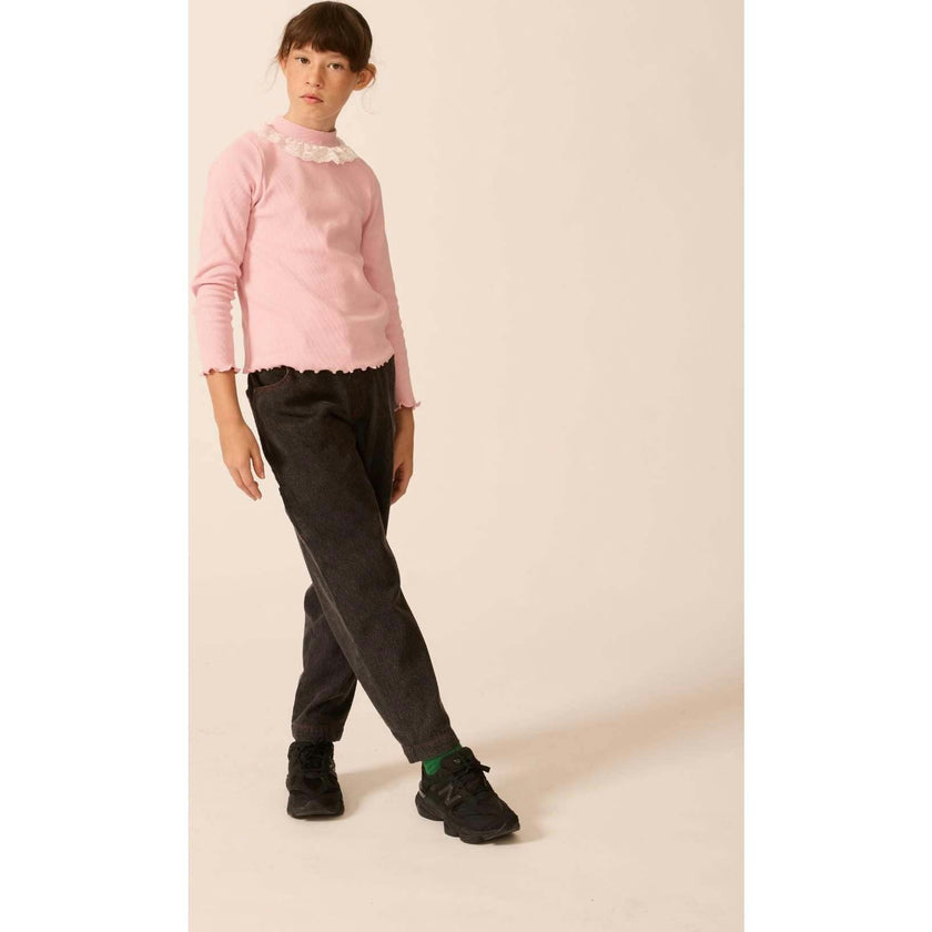 Ribbed Mock Neck with Lace Collar in Rhapsody Rose