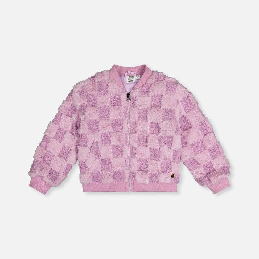 Faux Fur Jacquard Bomber Jacket Violet