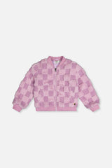 Faux Fur Jacquard Bomber Jacket Violet