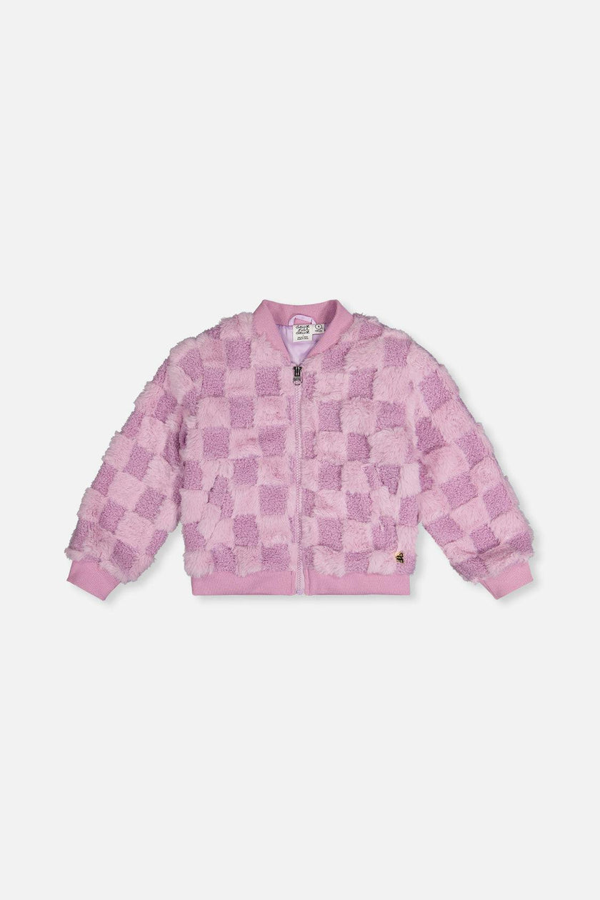 Faux Fur Jacquard Bomber Jacket Violet