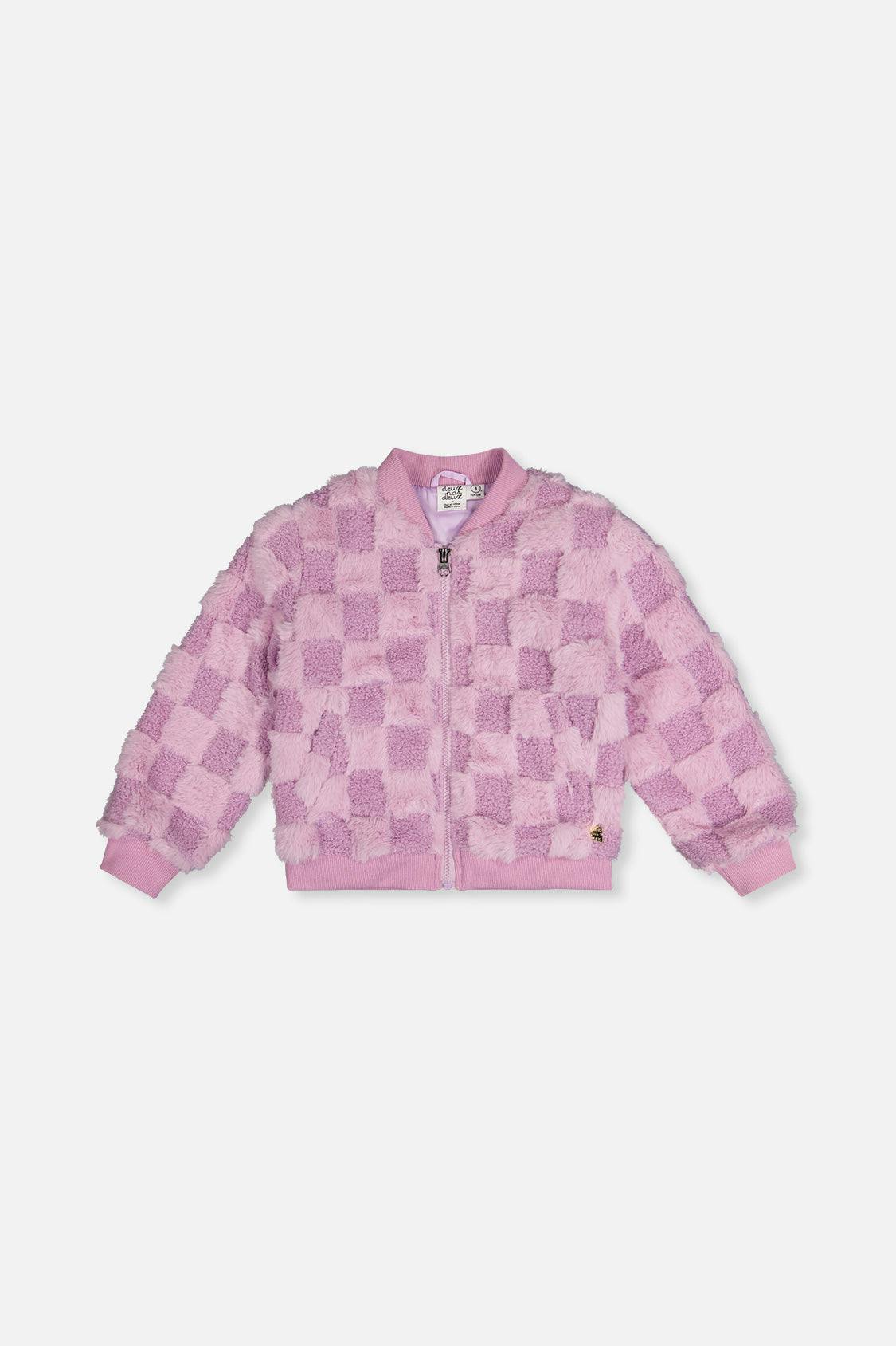 Faux Fur Jacquard Bomber Jacket Violet