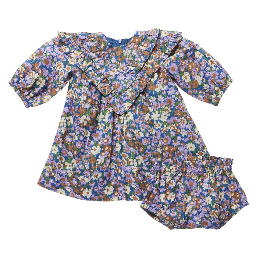 Baby Girls Everly Dress Set - True Blue Sketched Floral