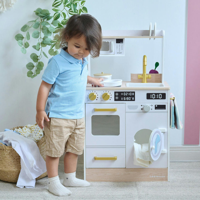 Teamson Kids Little Chef Lake Tahoe Wooden Play Kitchen - Washer & Mini Garden