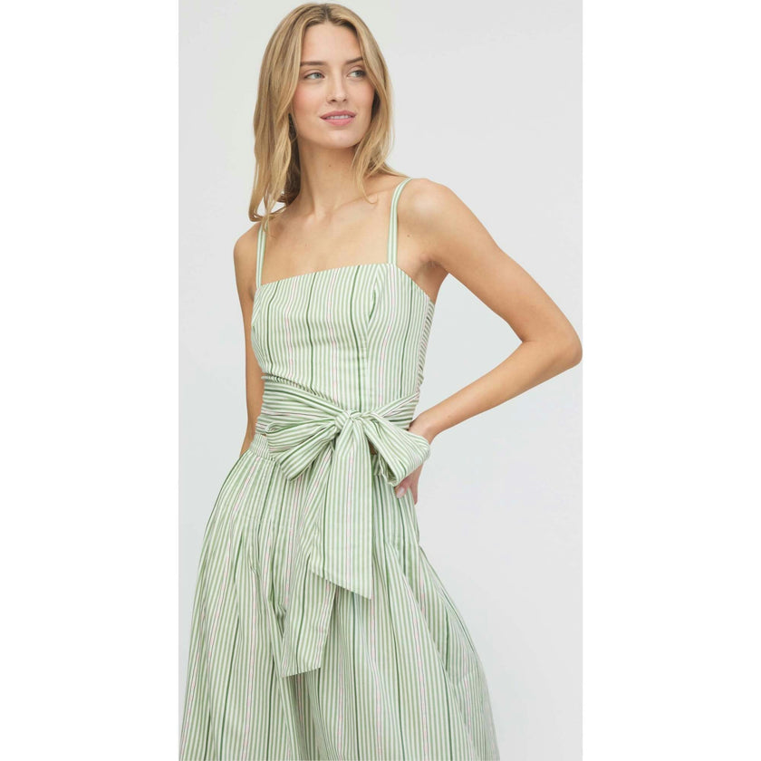 The Miranda Top - Green Jacquard Stripe
