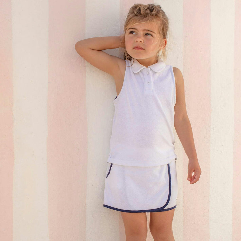 Girls White French Terry Tennis Tank Top And Skort Set