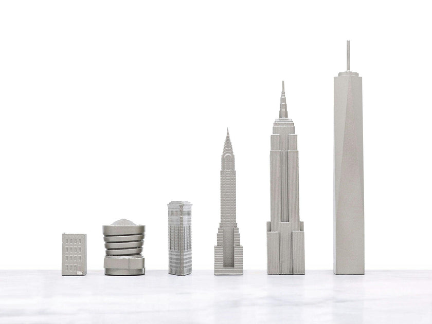 Chess Set Stainless Steel NEW YORK with Wood Map Board