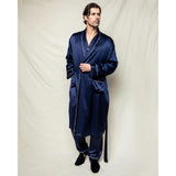 Men's Silk Long Robe in Navy