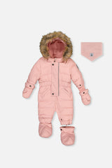Baby Original One Piece Puffy Snowsuit With Removable Mittens And Boots Pale Dusty Pink