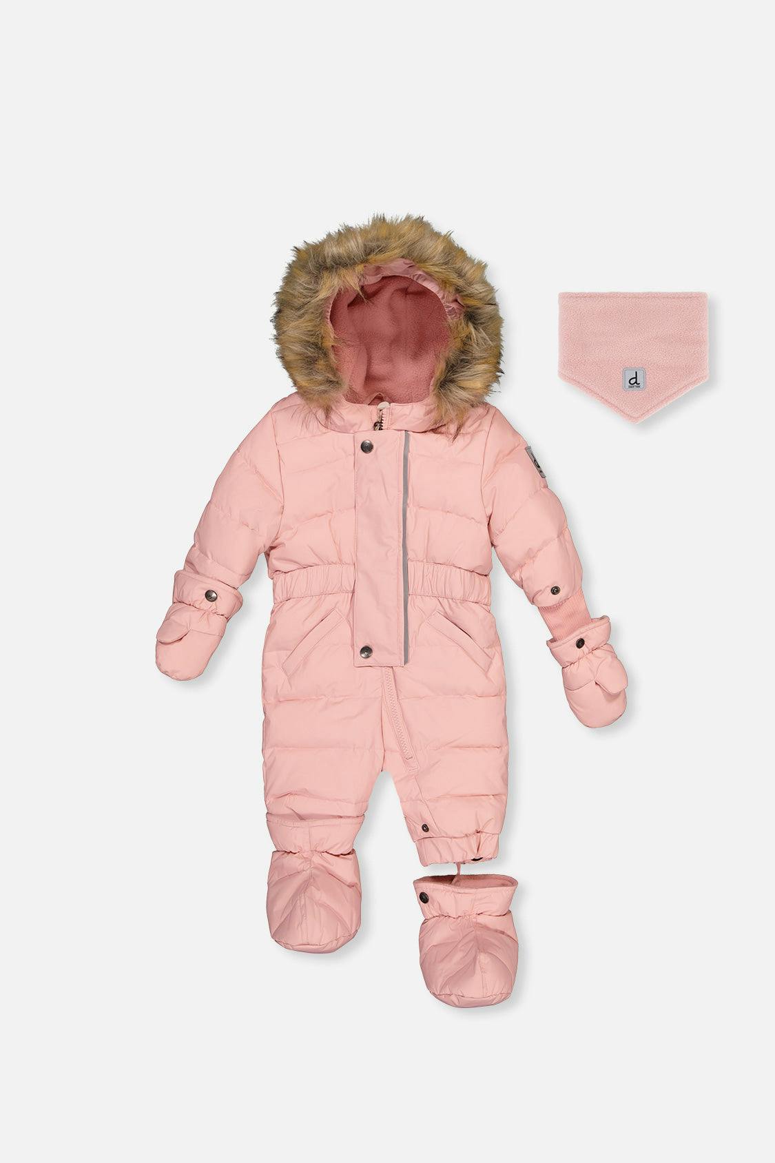 Baby Original One Piece Puffy Snowsuit With Removable Mittens And Boots Pale Dusty Pink