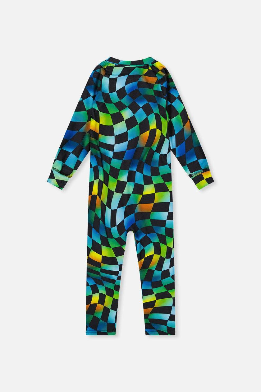 Baby One Piece Thermal Underwear Blue Checkered Print