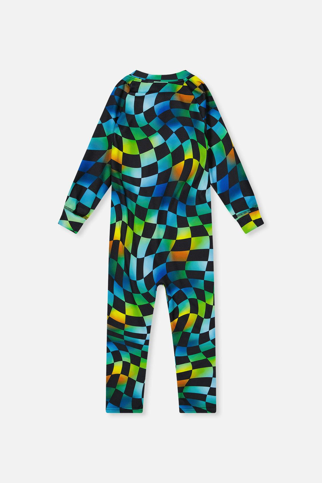 Baby One Piece Thermal Underwear Blue Checkered Print
