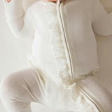 Coconut Pointelle Footie Ruffled Zippered One Piece