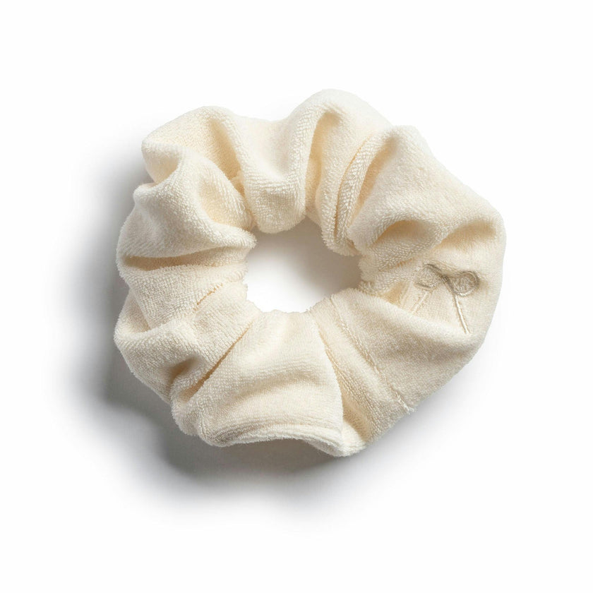 Halo Luxe Signature Terry Logo Scrunchie - Ivory