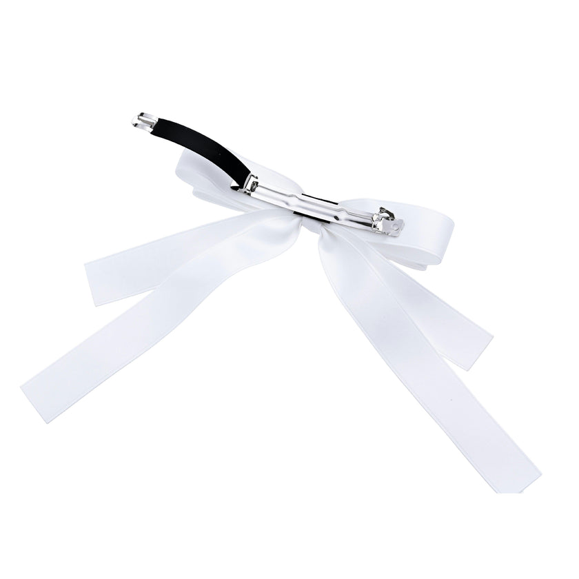 Graceful White Satin Long-Streamer Hair Clip