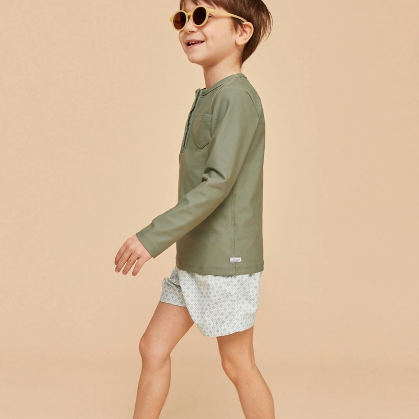 Pale Green Geo Boys' Swim Shorts