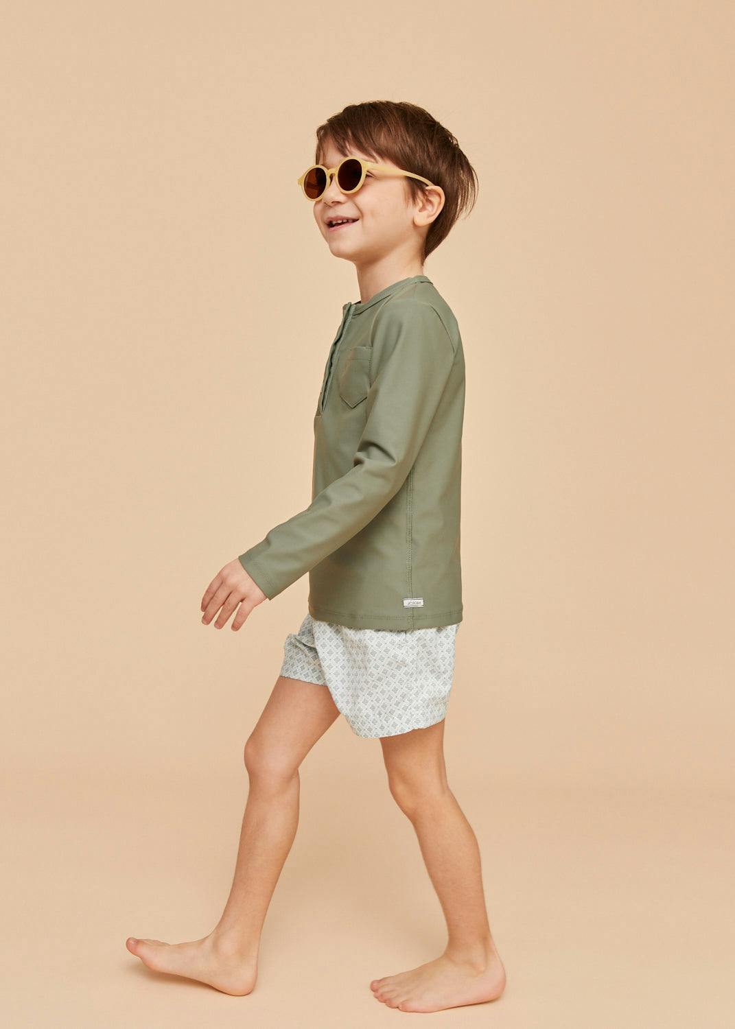 Pale Green Geo Boys' Swim Shorts