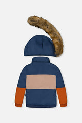 Two Piece Play Snowsuit Navy And Rust Colorblock With Blue Bear Print Pants