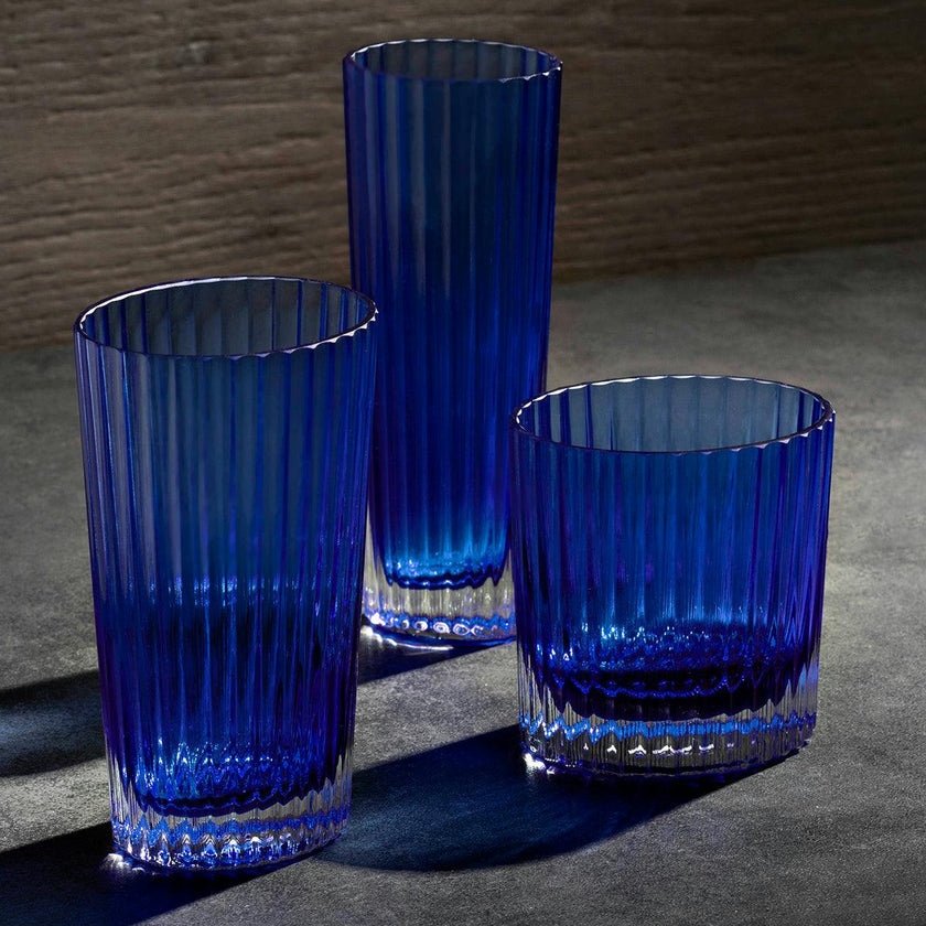 Champagne Glasses NASTRI Set of 6  Blue 7.5 oz, H 6.5"