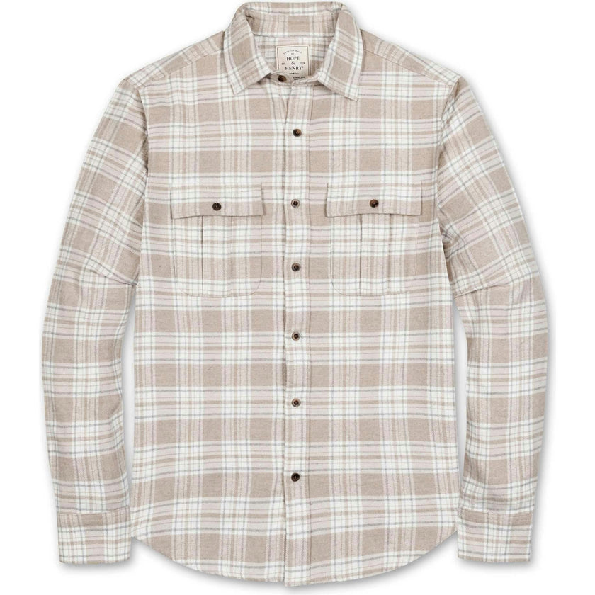 Men's Organic Flannel Double Pocket Button Down Shirt, Beige