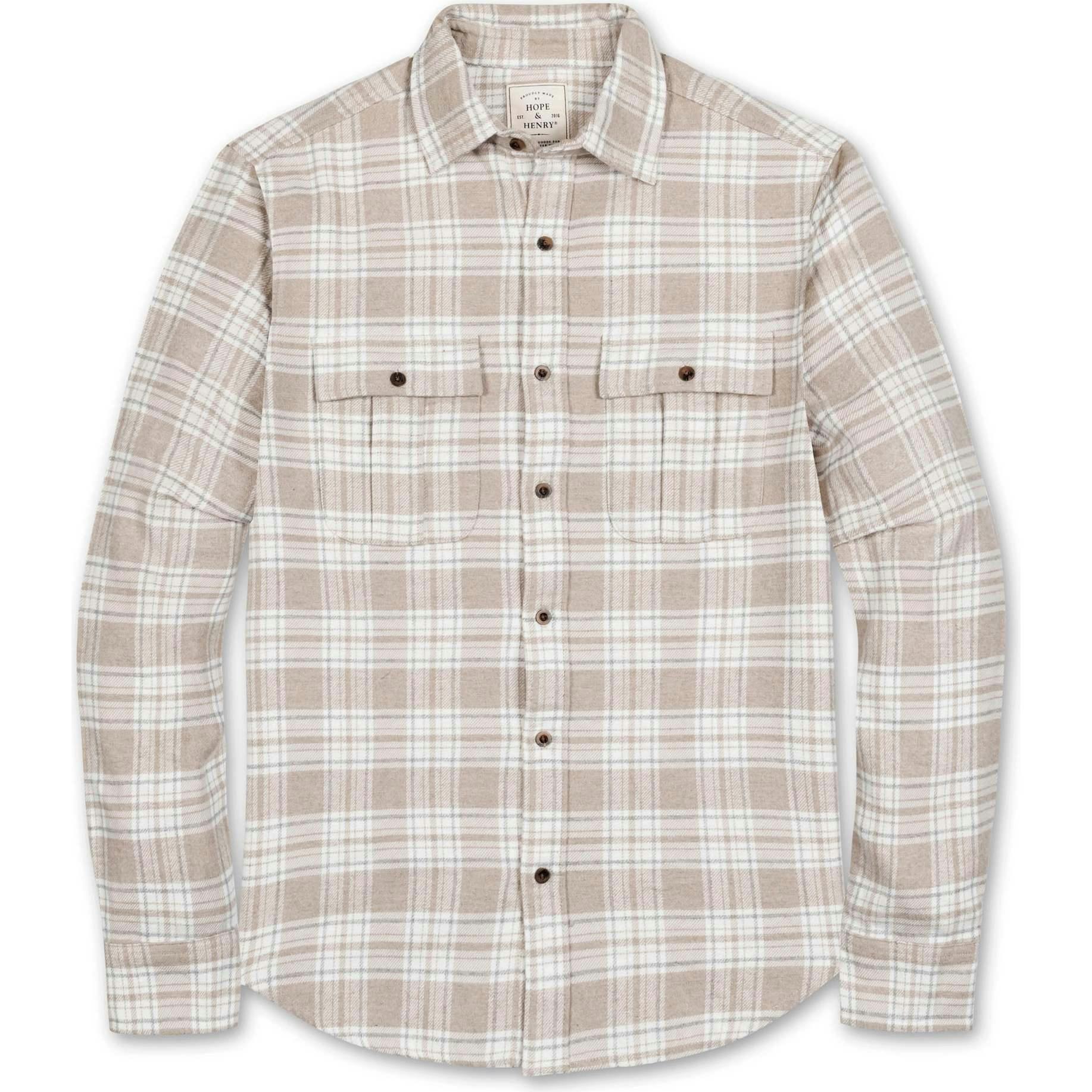 Men's Organic Flannel Double Pocket Button Down Shirt, Beige