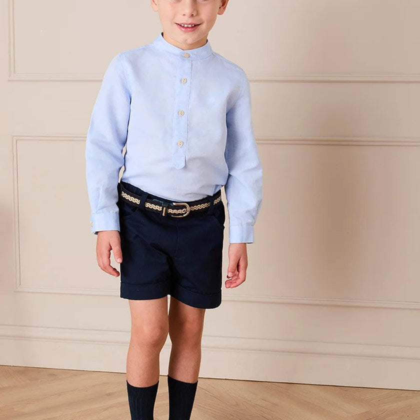 Mao Collar Linen Blend Shirt in Blue (18mths- 10yrs)