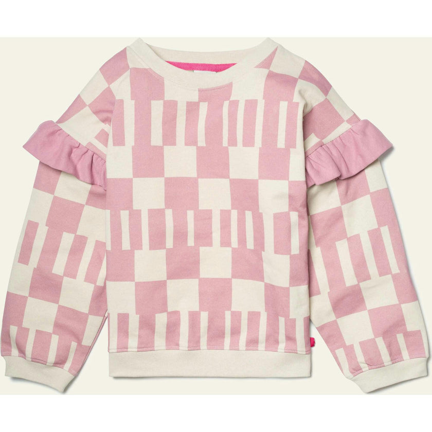 Recycled Cotton Pink Block Ruffled Sweatshirt