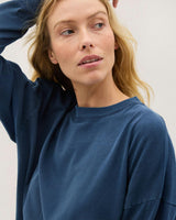 Womens Relaxed Crop Long Sleeve Tee - Pigment Dye Jersey - Moonlit Ocean