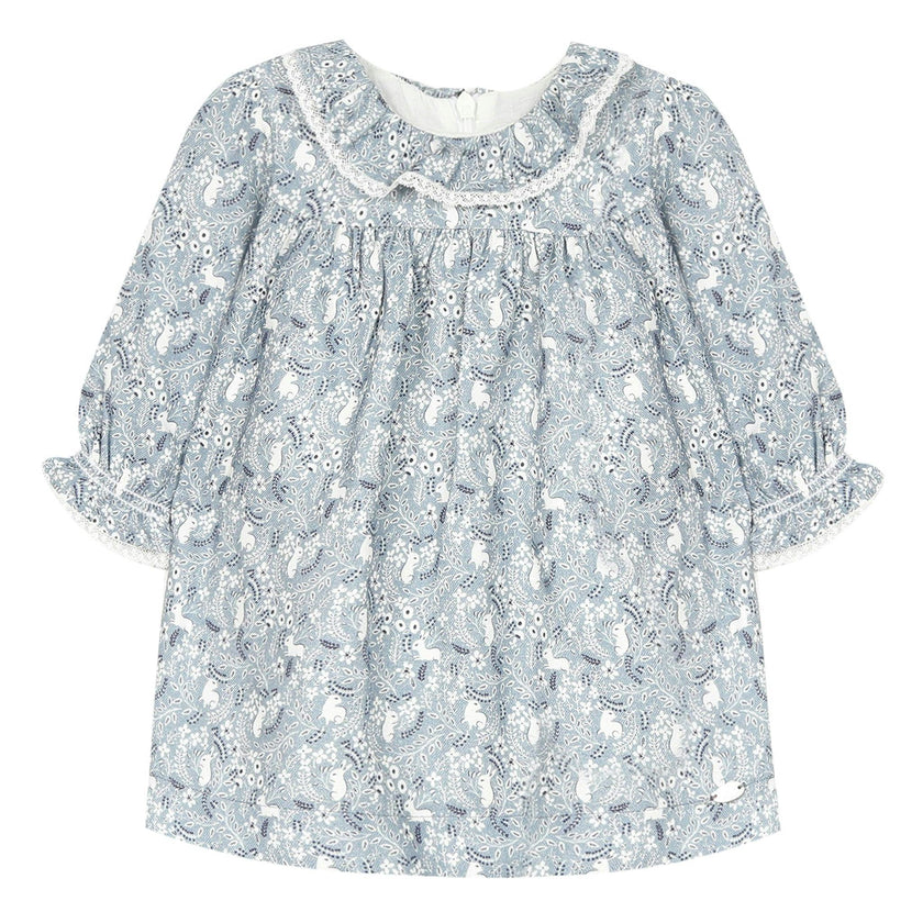 Navy dress with Wonderland rabbit print