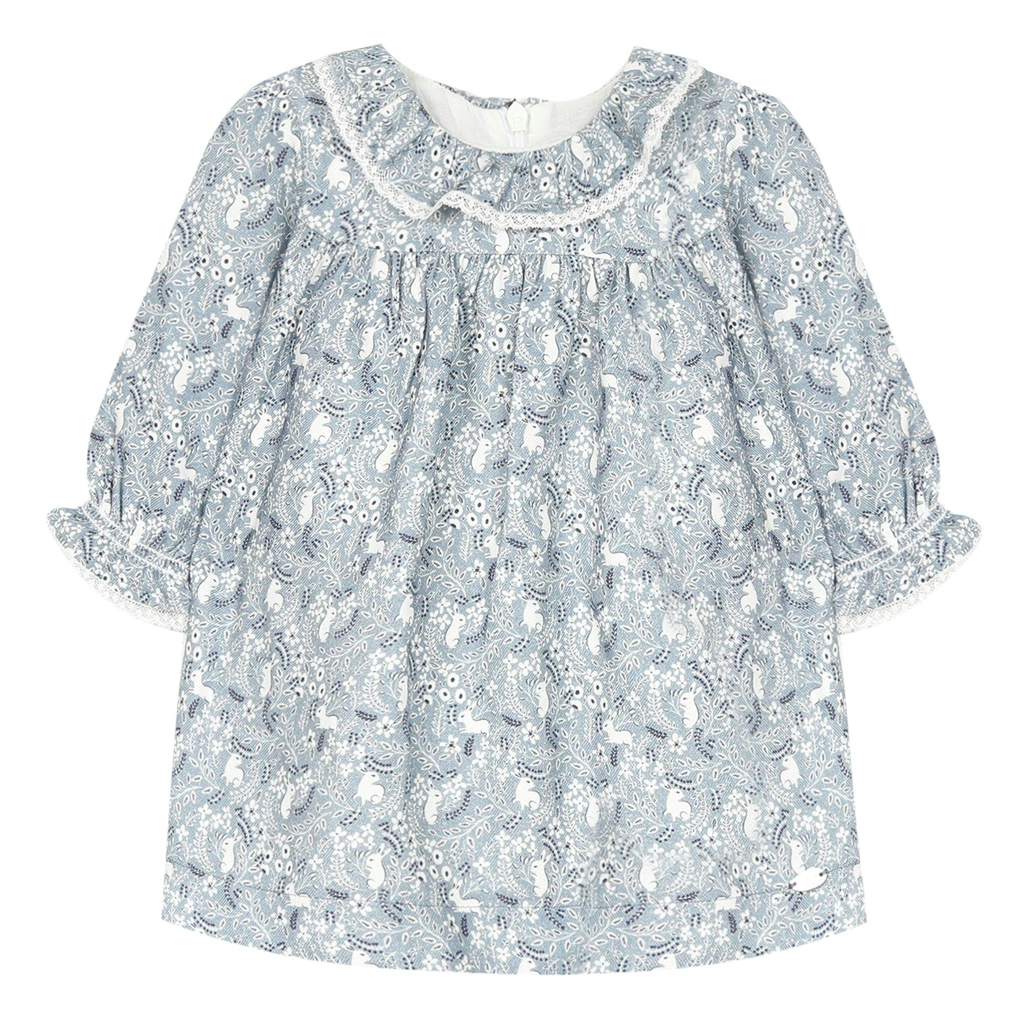 Navy dress with Wonderland rabbit print