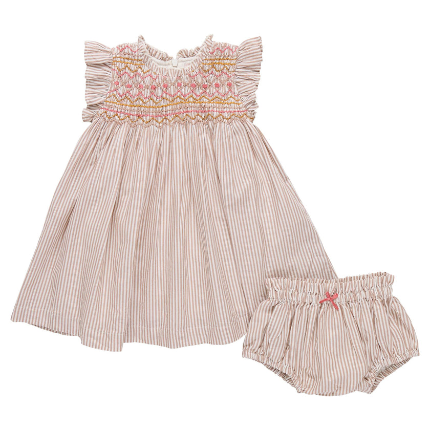 Baby Girls Stevie Dress - Tawny Brown Stripe