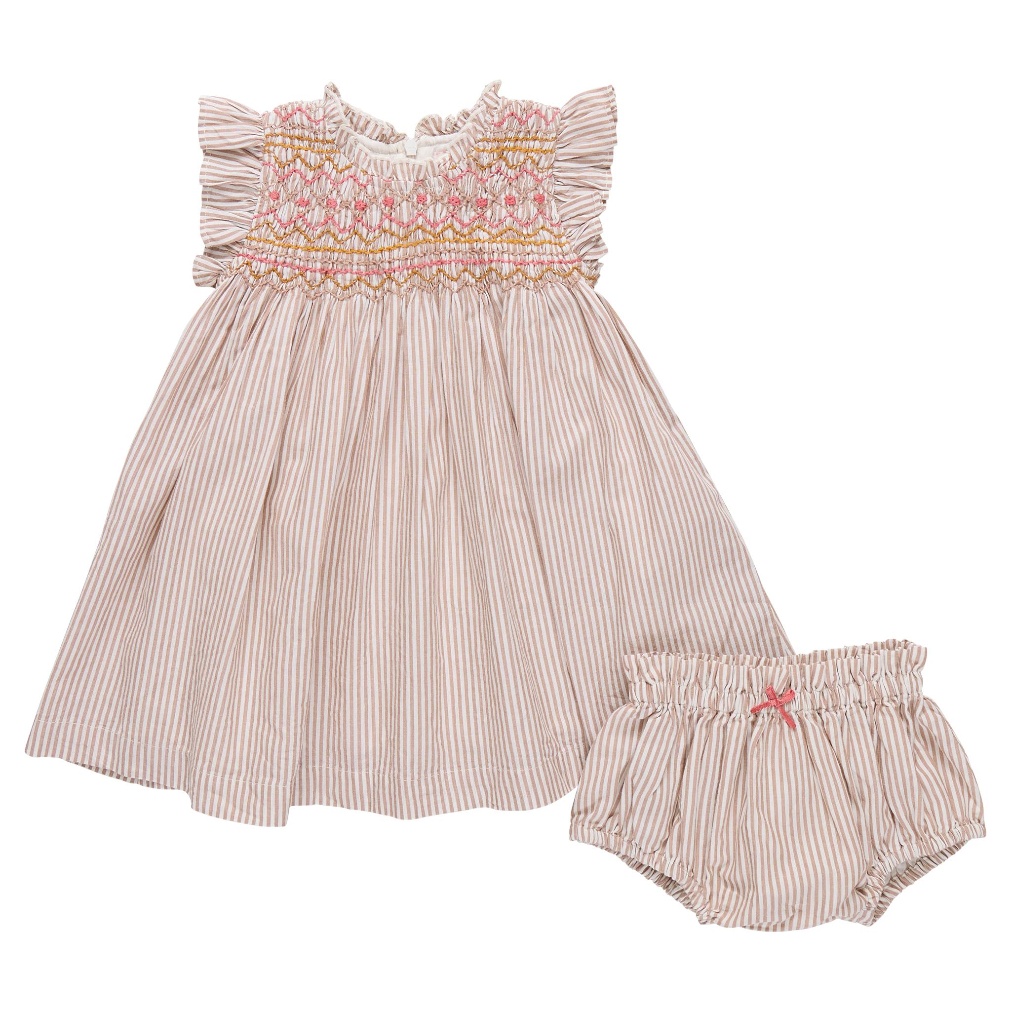 Baby Girls Stevie Dress - Tawny Brown Stripe
