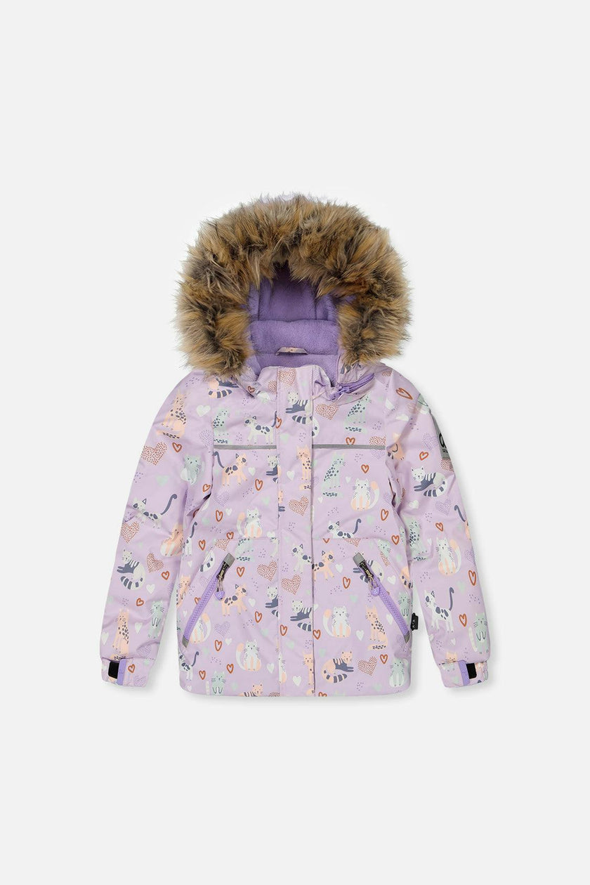 Two Piece Discover Snowsuit Purple Printed Cats