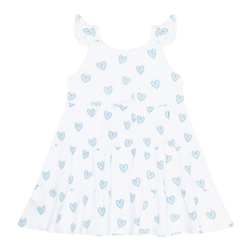 Blue Heart Print Ruffle Dress
