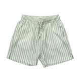 Boys Drawstring Linen Shorts in Aqua Island Mini Stripe