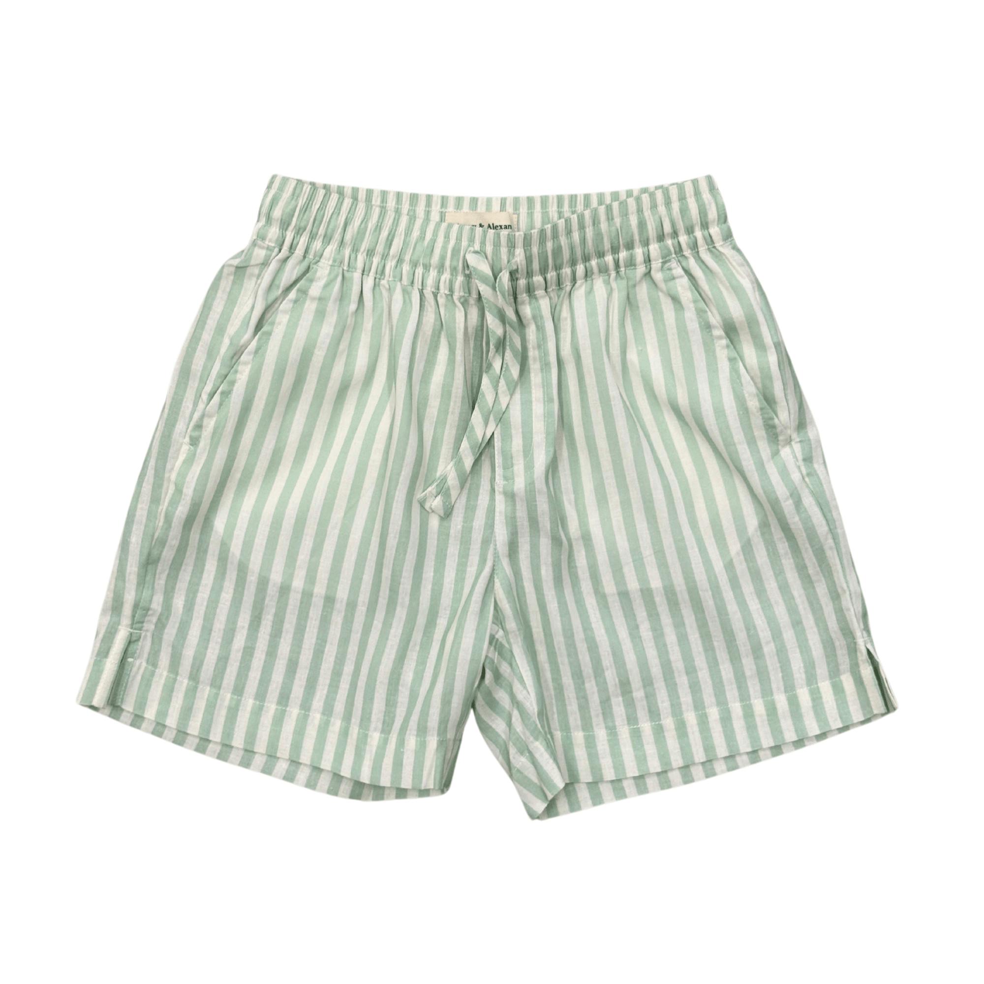 Boys Drawstring Linen Shorts in Aqua Island Mini Stripe