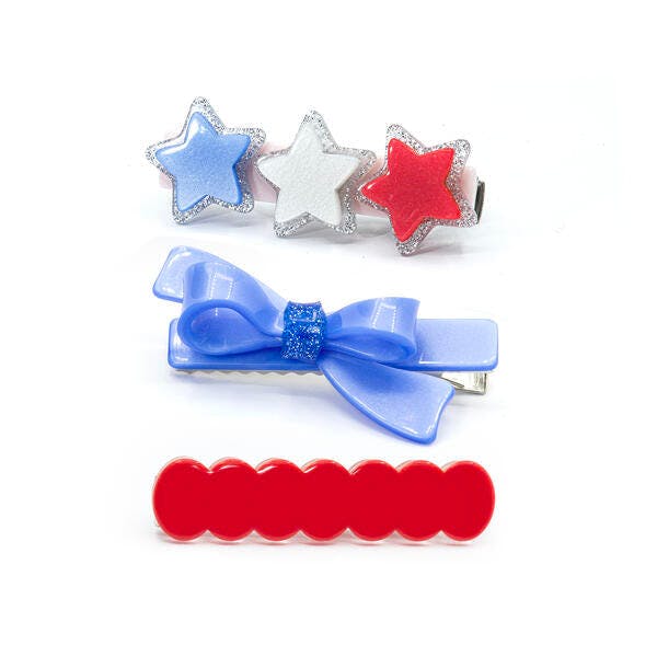 Stars Satin Red Blue White Hair Clips
