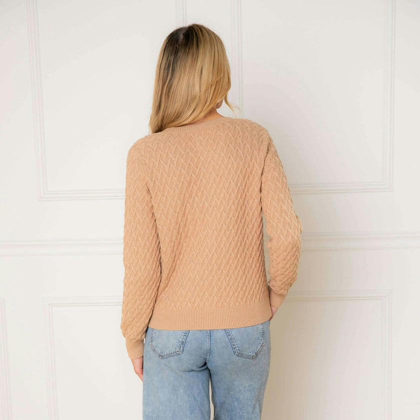 Organic Herringbone Stitch Cardigan Sweater, Beige