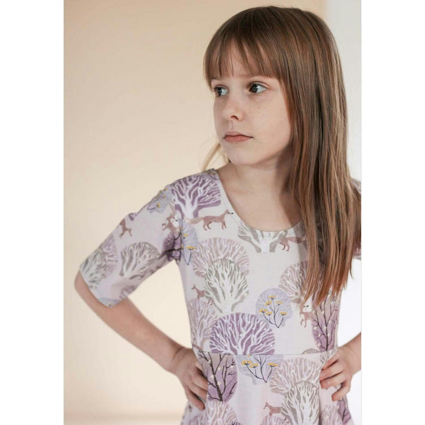 Reese Print Round Neck Elbow Sleeve Twirl Dress