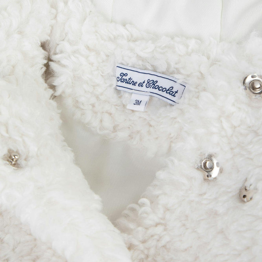 TARTINE ET CHOCOLAT Faux Fur Hooded Baby Coat, White