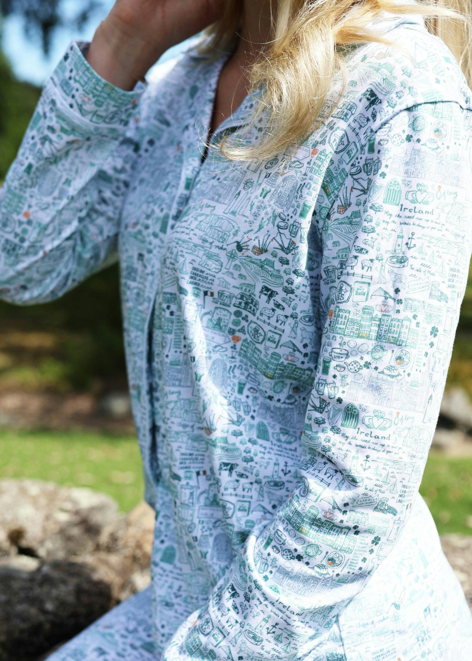 Ireland Women's Button Front Long Pajama Set