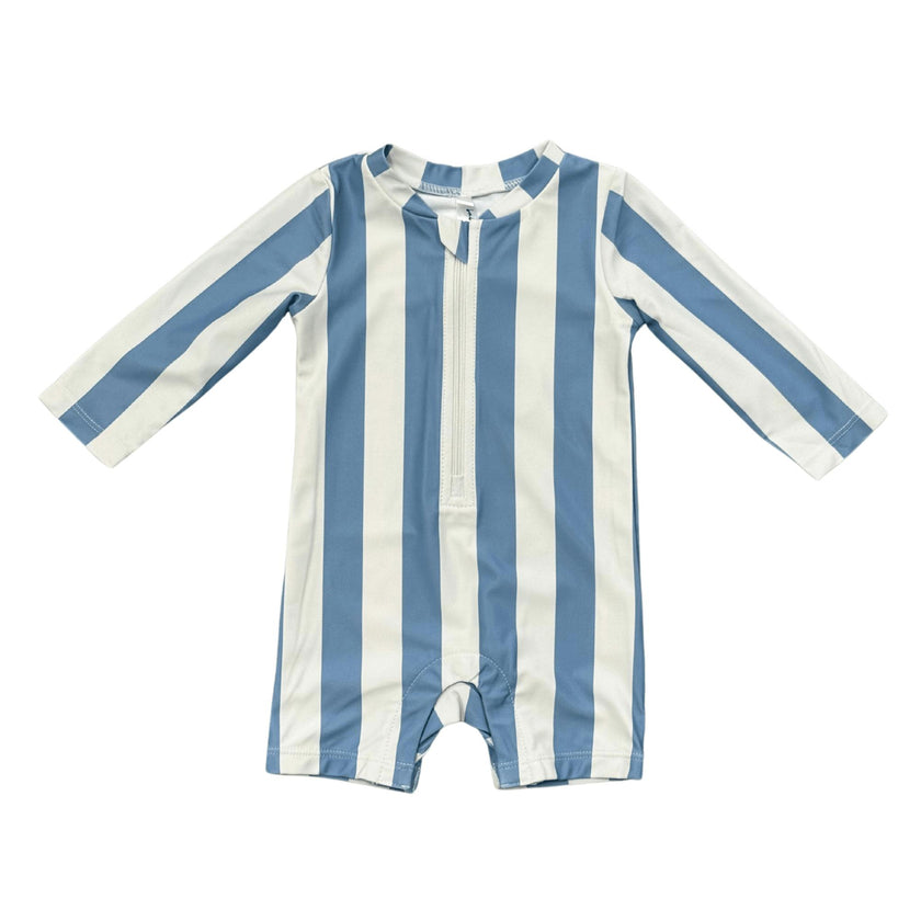 Baby Boy One-Piece Rash Guard Swimsuit in Spring Blue Stripe