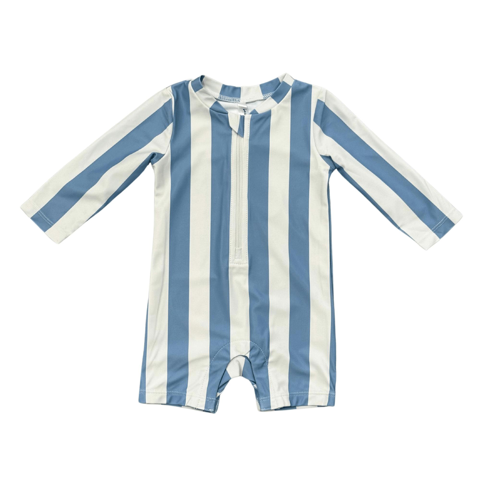 Baby Boy One-Piece Rash Guard Swimsuit in Spring Blue Stripe