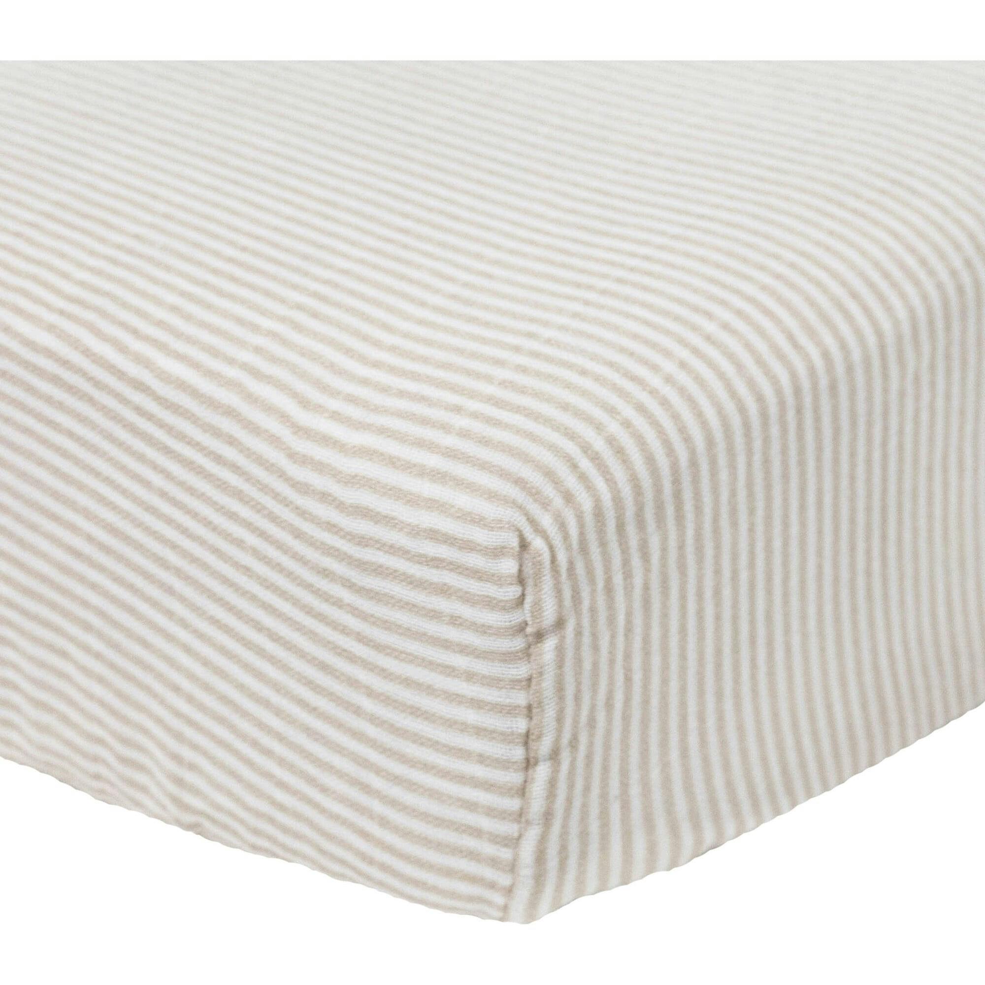 Organic Cotton Muslin Crib Sheet - Sand Stripe