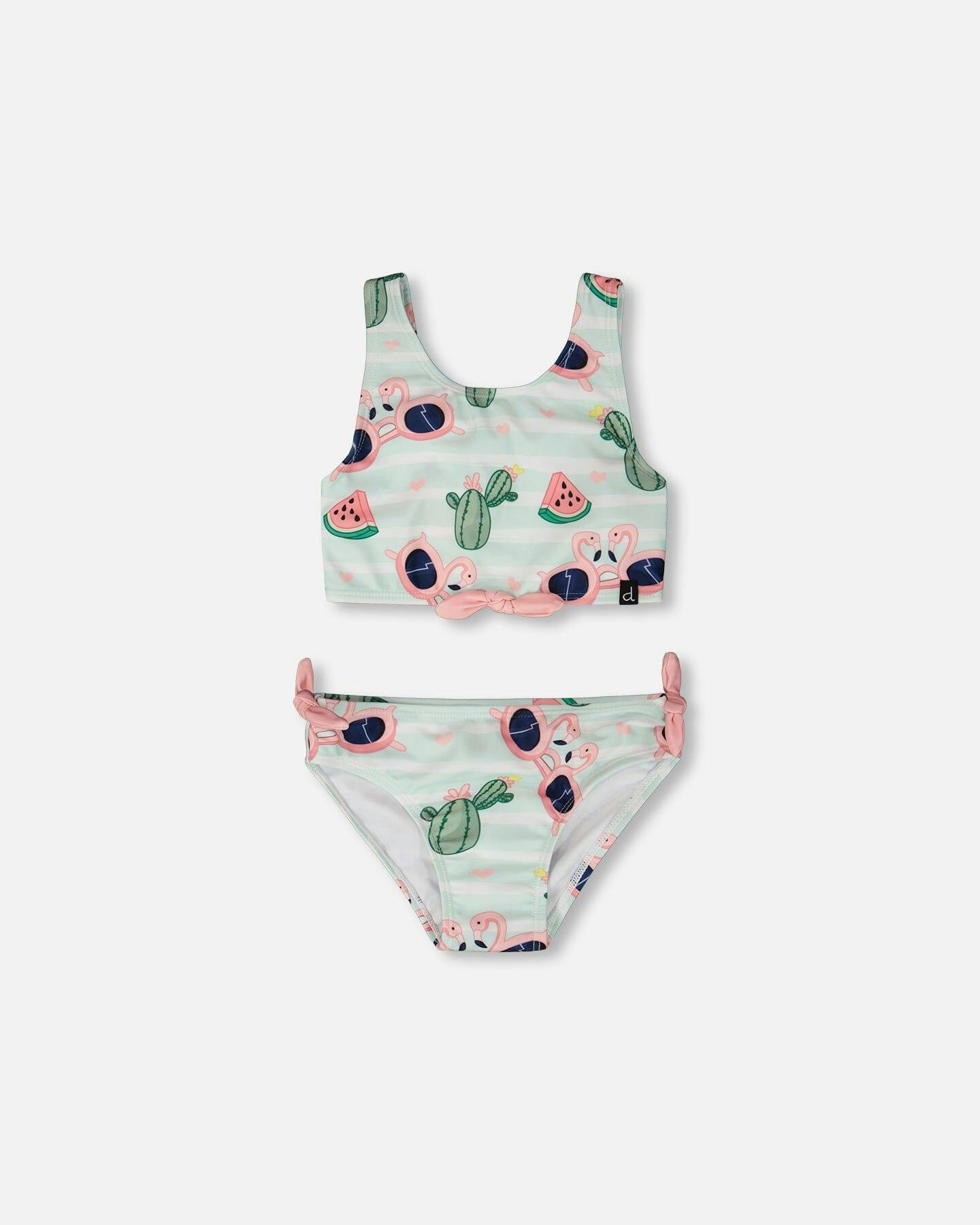 Two-Piece Swimsuit Blue Flamingo And Cactus Print
