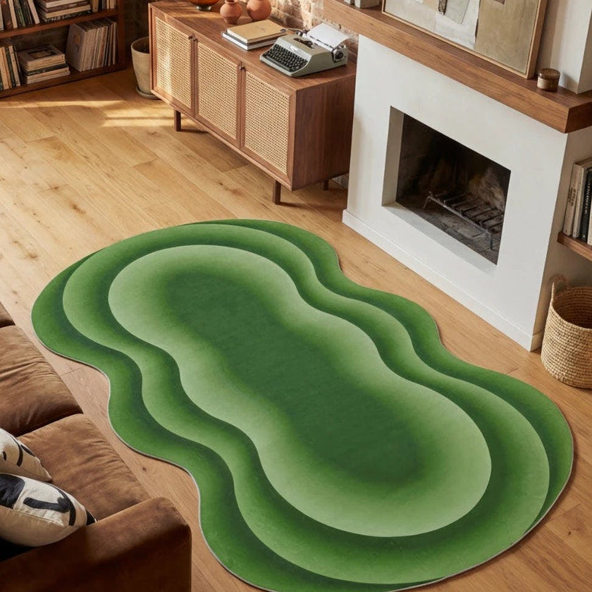 Green Modern Abstract Wavy Area Rug by Juan Marquez