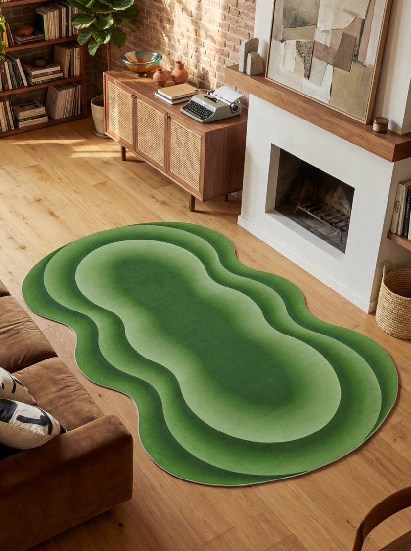 Green Modern Abstract Wavy Area Rug by Juan Marquez