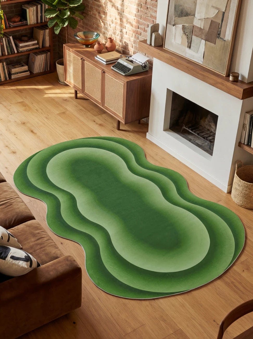 Green Modern Abstract Wavy Area Rug by Juan Marquez