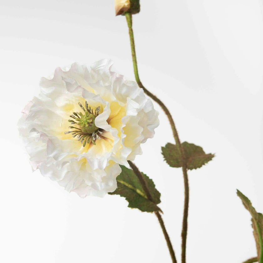 Double Ruffle Wild Poppy Faux Flower Water Illusion Arrangement in Modern Amber Oval Vase